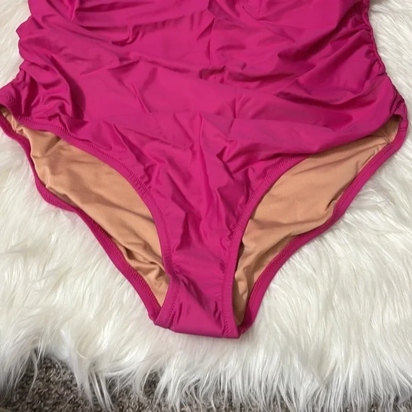 NWT J. Crew Radiant Fuchsia Color Ruched Ruffle One-Piece Swimsuit Size 20 - Picture 3 of 9
